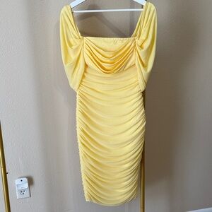 Fashion Nova Yellow Draped Midi Dress